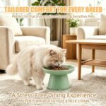 Raised Cat Bowl - Elevated Ceramic Cat Bowls for Indoor Cats, Shallow Cat Food Dish Whisker Friendly, Porcelain Flat Faced Dog Bowl for Small Dogs, Protects Pet Spine, 6", Green - Image 7