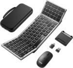 Portable Foldable Keyboard and Mouse Combo, Bluetooth×2+USB A+USB C(4 in 1) Connection, Keyboard Lock, Full Size Folding Wireless Rechargeable Silent Design for Travel/Home/Office-Black Gray - Image 2