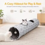 Geometric Straight Cat Tunnel with Plush Inside,Cats Toys Collapsible Tunnel Tube with Balls, for Rabbits, Kittens, Ferrets,Puppy, Diameter 9.8 Inch - Image 4