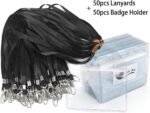 Lanyard with ID Holder 50 Pcs Waterproof Name Tag Horizontal Badge ID Card Holders ID Pass Holder and 50 Pcs Flat Neck Black Lanyards Swivel Hook - Image 7