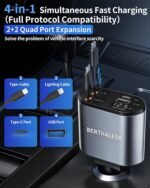 BERTHALESS Retractable Car Charger, 4 in 1 Fast Charging Car Charger with USB-C & USB-A, Compatible with iPhone 17/16/15/14/13/12/11,Galaxy,Pixel,Car Accessories Gifts for Fathers Day,Husband,Men,Dad - Image 6