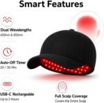 Red Light Therapy Hat, Laser Hair Growth Cap for Men & Women, Black | 650nm LLLT Hair Loss Solution, Full Scalp Coverage Treatment, Daily Use, Cordless & Rechargeable - Image 5
