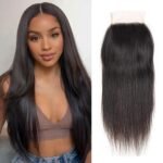 Lace Closure Human Hair 10 Inch Straight Closure 4x4 HD Lace Front Closure | Human Hair Lace Frontal Closure Free Part Brazilian Virgin Hair Extensions for Women Pre Plucked 150% Density Natural Black - Image 2
