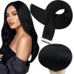 Full Shine Tape in Hair Extensions Human Hair, Jet Black 18 Inch 50G 20Pcs | Remy Black Human Hair Extensions, Seamless Invisible, Silky Straight Skin Weft, Add Length, Wedding Styling - Image 2