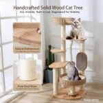 49.6in Solid Wood Cat Tree for Large Cat, Modern Tall Cat Tower | Multi-Level Cat Condo, Cute Aesthetic Design, with Scratching Post, with Hand-Woven Cat Bed, for Indoor Cats, Easy to Clean - Image 3