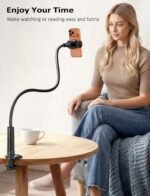 Tryone Gooseneck Phone Holder Hands-Free for Phone Viewing Or Recording, Adjustable Stable Metal Cell Stand Mount for Desk Table Bed, Soporte para Celular, Fits 4-7 Phones Including iPhone - Black - Image 6