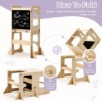 labebe Toddler Standing Tower for 12M+, Montessori Foldable Learning Standing Tower with Blackboard, Anti-tip Structure Design,Wooden Kitchen Step Helper Stool for 1-3 Year Old Boy Girl Gift - Image 6