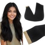 DOORES Tape in Hair Extensions Human Hair for Fine Thin, Add Volume, Length | 20" 50g 20pcs Jet Black, Real Remy Straight Tape ins, Invisible, Skin Weft Seamless for Women, Everyday Wear, Wedding, Silky - Image 2