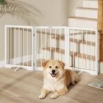 Free Standing Dog Gate Indoor, Foldable Dog Gate for Stairs Doorways | 3-Panel Freestanding Pet Gate with Support Feet for Stability, Folding Puppy Gate Easy to Move, Doggy Gate 54"x24", White - Image 2