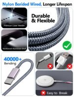 2Pack Travel Essentials for Apple Watch Charger,3-in-2 Multi Charging Cable | Cruise Vacation Camping Essentials for iPhone Charger,Type C/Lightning for iWatch,iPhone 17-12,Xbox Series X&S-4FT Gray - Image 6
