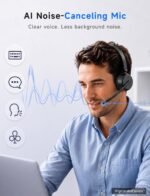 AOC Wireless Headset with Mic for Work, Bluetooth 5.4 Headphones-Dark Black | AI Noise-Canceling Mic for Clear Calls, Computer Headset with Mic Mute & USB A/C Dongle for PC, Computer, Laptop - Image 3