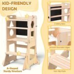 4-in-1 Toddler Standing Tower Anti-Tip, Toddler Kitchen Step Stool with Blackboard, Foldable Wooden Kitchen Stool Helper for Kids, 1-3 Year Old Boy Girl Gifts - Image 3