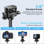 Fugetek 62" Professional Cell Phone Tripod, Ultra Stable 4 Leg Design, Bluetooth Remote, 100% All Aluminum Stick & Legs, Portable All in One, 360° Phone Mount with 2 Cold Shoe Slots, Non Skid Feet - Image 6