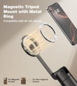 TONEOF 68" Magnetic Aluminum Phone Tripod Selfie Stick for iPhone & Android | Rechargeable Remote,360° Rotatable Foldable Cell Phone Stand Holder with Metal Ring,Travel Tripod for Magsafe (Black) - Image 3