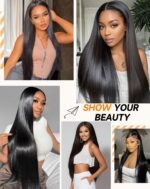 Lace Front Wigs Human Hair 32 Inch 12A Virgin Straight Human Hair Wig 200 Density Soft 13x6 Lace Front Wigs Human Hair Pre Plucked Invisilbe Hairline Glueless HD Frontal Wig Natural Black - Image 4
