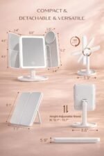 Lupow Lighted Makeup Vanity Mirror, 4 Magnifications, Rechargeable, Trifold | 1X/2X/3X/10X Views, Seamless Light Strip, Dimmable 3-Color Lighting, 2000mAh Battery, Height Adjustable, Gift For Women - Image 3
