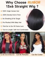 Lace Front Wigs Human Hair 32 Inch 12A Virgin Straight Human Hair Wig 200 Density Soft 13x6 Lace Front Wigs Human Hair Pre Plucked Invisilbe Hairline Glueless HD Frontal Wig Natural Black - Image 5