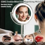 11.8" Extra Large 17" Tall Lighted Makeup Mirror, 1X/5X/10X 3-Sided Magnifying Mirror with 96 LEDs, 3 Color Dimmable Lights, 360° Swivel Dual Power Vanity Mirror, Nickel Finish Luxury Gift Box - Image 7