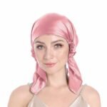 SissiLita 100% Mulberry Silk Bonnet for Sleeping, Large Silk Sleep Cap for Curly Hair, Rose Pink - Image 5