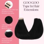 GOO GOO Tape in Hair Extensions Human Hair, 1 Jet black, 20inch 50g 20pcs, Skin Weft Seamless Invisible, Silky Straight with Thick Ends, Remy Human Hair - Image 4