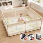 Uanlauo Beige Small Baby Playpen - 47x47in Playpen for Babies and Toddlers | Safe Indoor Play Pen, Baby Pen with Side Storage Bag and Breathable Mesh, Playard with 2 pull-up rings, Anti-slip Suction Cup - Image 4