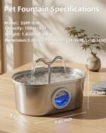 3.2L/108oz Stainless Steel Cat Water Fountain Pet Fountain | Automatic Pet Water Dispenser - Self-Designed Filtration System - Ultra-Quiet Pump - Easy Cleaning & Maintenance (3 Filters) - Image 4