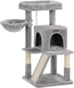 Feandrea Cat Tree, 37.8-Inch Cat Tower, Multi-Level Condo with Widened Perch, Scratching Posts and Ramp, 2-Door Cave, Hammock, Light Gray UPCT51W - Image 2