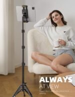 Lamicall Tablet Floor Tripod Stand 64.9" Fast Adjustable Height iPad Holder | Tablet Mount with Bluetooth Remote, 64.9" Fast Height Adjust, Watching for 4.7-13" iPad Pro Mini Air Kindle iPhone Fire Tabs - Image 3