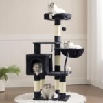 Heybly Cat Tree with Toy, 43.3 inch Cat Tower for Indoor Cats HCT004SG | Cat Condo with Durable Sisal Scratching Posts, Cat House with Padded Plush Perch, Cozy Hammock, Smoky Gray - Image 9