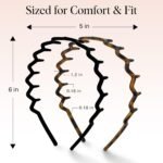 Kitsch Zig Zag Headbands for Women - Black and Tortoise, 2 pcs | Fashion Accessories for Slicked Back Styles | Comfortable Wavy Headbands | Comb Headband with Teeth - Image 6