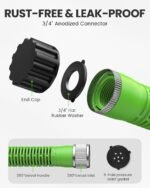RAINPOINT 25FT Flat Soaker Hose, Flexible & Heavy-Duty Drip Hose with Anodized Aluminum Fittings, 80% Water-Saving Double Layer Gardening Irrigation Hose, Green - Image 4