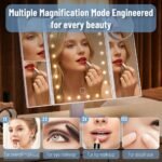 Ms. Pen- Tri-Fold Makeup Mirror Vanity with Lights, 9" x 13.6" | 1X/2X/3X/10X Magnification, 24 LED Touch Screen, Dual Power Supply, 180° Rotation - Image 6