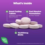 Natrol Biotin 10000mcg, 4X Faster Dissolve Supplement for Healthy Hair, Skin and Nails for Those Low in Biotin, Plus Energy Metabolism Support, 60 Tablets, Up to a 60 Day Supply - Image 4
