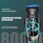 VGR 888T Hair Trimmer for Men, T-Blade, 8000RPM, DLC-Coated Blade, Green | Cordless detail trimming; LED display; built-in light; 2000mAh battery; USB charging base; 1/2/3mm combs - Image 3