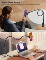 Tryone Gooseneck Phone Holder Hands-Free for Phone Viewing Or Recording, Adjustable Stable Metal Cell Stand Mount for Desk Table Bed, Soporte para Celular, Fits 4-7 Phones Including iPhone - Black - Image 3
