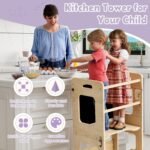 labebe Toddler Standing Tower for 12M+, Montessori Foldable Learning Standing Tower with Blackboard, Anti-tip Structure Design,Wooden Kitchen Step Helper Stool for 1-3 Year Old Boy Girl Gift - Image 8