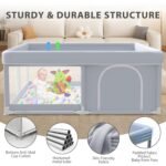 XVISHX Baby Playpen 50 x 50 Inch Play Pen Playards, Playpen for Babies and Toddlers, Baby Playard for Indoor & Outdoor Active Center Game Fence, with Skin-Friendly Fabric and Soft Breathable Mesh Grey - Image 9