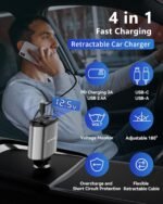 BERTHALESS Retractable Car Charger, 4 in 1 Fast Charging Car Charger with USB-C & USB-A, Compatible with iPhone 17/16/15/14/13/12/11,Galaxy,Pixel,Car Accessories Gifts for Fathers Day,Husband,Men,Dad - Image 4