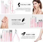 MINKINH 26-Piece Manicure Set for Women, Pink At-Home Nail Care Kit | Carbon Steel Nail Clippers, 410 Stainless Steel Tools, PU Organizer Case for Pedicure, Cuticle, Facial and Daily Self-Care - Image 5