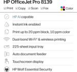 HP OfficeJet Pro 8139 Wireless All-in-One Color Inkjet Printer, Print, Scan, Copy, Fax, ADF, Duplex Printing Best-for-Home-Office, 1 Year Trial of Instant Ink Included, AI-Capable (C2VK3A) - Image 3