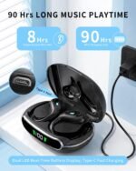 Active Noise Cancelling Ear Buds Wireless Earbuds 90H Playtime Bluetooth Headphones Stereo Bass Over-Ear Hooks Earphones with Power Display Case IPX7 Waterproof Headset for Workout/Running, Black - Image 4