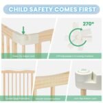 Foldable Wooden Playpen, Natural, 79 x 53 x 24 inches | Adjustable Wood Baby Play Yard with Door, Indoor Large Safety Fence for Babies and Toddlers, Easy Assembly - Image 6