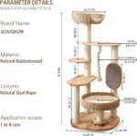 49.6in Solid Wood Cat Tree for Large Cat, Modern Tall Cat Tower | Multi-Level Cat Condo, Cute Aesthetic Design, with Scratching Post, with Hand-Woven Cat Bed, for Indoor Cats, Easy to Clean - Image 7