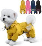 Dog Raincoat, Waterproof Dog Rain Jacket with Hood, Dog Rain Coat with Leash Hole, Reflective Strap for Small Medium Dogs, Lightweight Puppy Clothes(Yellow,M) - Image 2