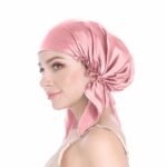 SissiLita 100% Mulberry Silk Bonnet for Sleeping, Large Silk Sleep Cap for Curly Hair, Rose Pink - Image 2