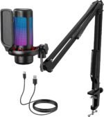 TONOR Gaming Microphone Set with Boom Arm, Vocal Condenser Microphone for Content Creators, USB Mic for PC with Stand, RGB, Tap Mute, Gain Control, Gaming Equipemnt, Twitch, Streaming, TC310+ | Boom Arm Set, USB Mic with Controllable Light, One Tap Mute, Volume Control, for Discord, Twitch Streaming, Black, TC310+ - Image 2