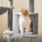 Feandrea Cat Tree, 37.8-Inch Cat Tower, Multi-Level Condo with Widened Perch, Scratching Posts and Ramp, 2-Door Cave, Hammock, Light Gray UPCT51W - Image 10