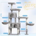 Hey-brother Cat Tree Tower with Stable Extended Base, 3 Platforms, MPJ038W | 70.9 Inches Multi-Level Sisal Scratching Posts, Wide Bed, 2 Cozy Condos, 2 Hammocks, Toy Balls for Indoor Cats, Light Gray - Image 4