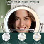 11.8" Extra Large 17" Tall Lighted Makeup Mirror, 1X/5X/10X 3-Sided Magnifying Mirror with 96 LEDs, 3 Color Dimmable Lights, 360° Swivel Dual Power Vanity Mirror, Nickel Finish Luxury Gift Box - Image 5