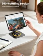 Lamicall Adjustable iPad Stand for Desk, Ultra-Slim Foldable, 360° Rotation | [Foldable Ultra-Slim][ 360°Rotation Base] Heavy-Duty Tablet Holder Stand for 4.7-13" iPad Pro Air Mini E-Reader Kindle Tabs - Image 3